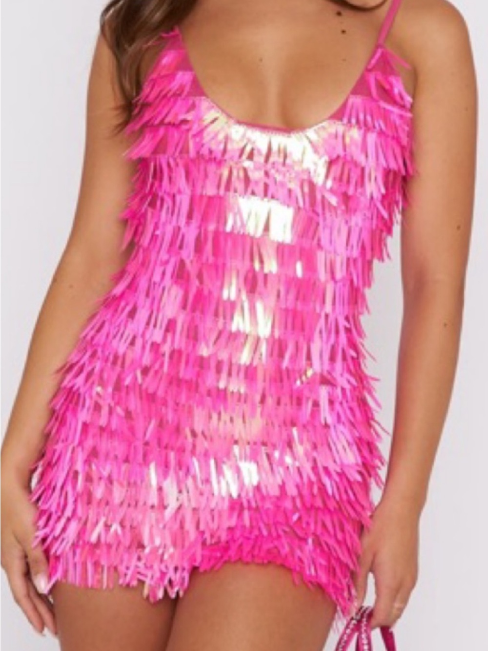 Pink fringe mini dress